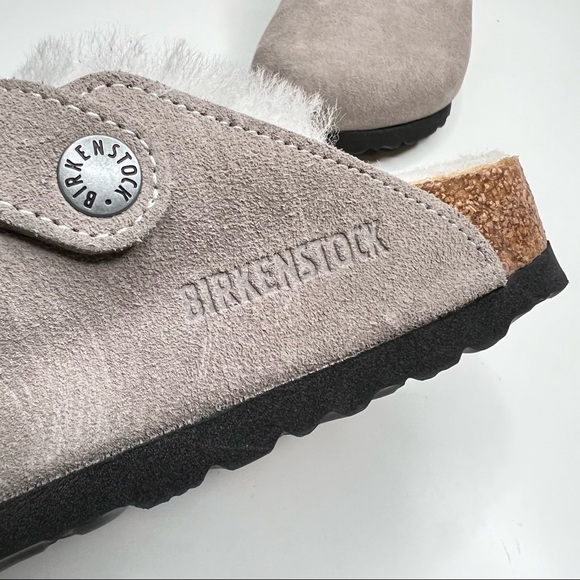 Birkenstock | Shoes | New Birkenstock Boston Genuine Shearling Lined Clog Stone Coin Suede Size 
